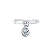 Silver Dangle Cz Heart Toe Ring